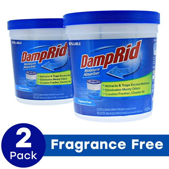 DampRid Refillable Moisture Absorber, 10.5 oz., 2 Pack, Fragrance Free