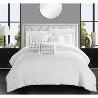 Chic Home Jayrine 10-Piece Striped Ruched Comforter Set, King, White