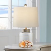360 Lighting Nautical Accent Table Lamp Clear Glass Fillable Sea Shells Off White Linen Drum Shade for Living Room Bedroom Bedside