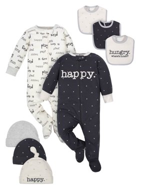 Wonder Nation Baby Boy or Girl Gender Neutral Pajamas Sleep 'N Play Sleepers, Cap, and Bib Set, 8-Piece