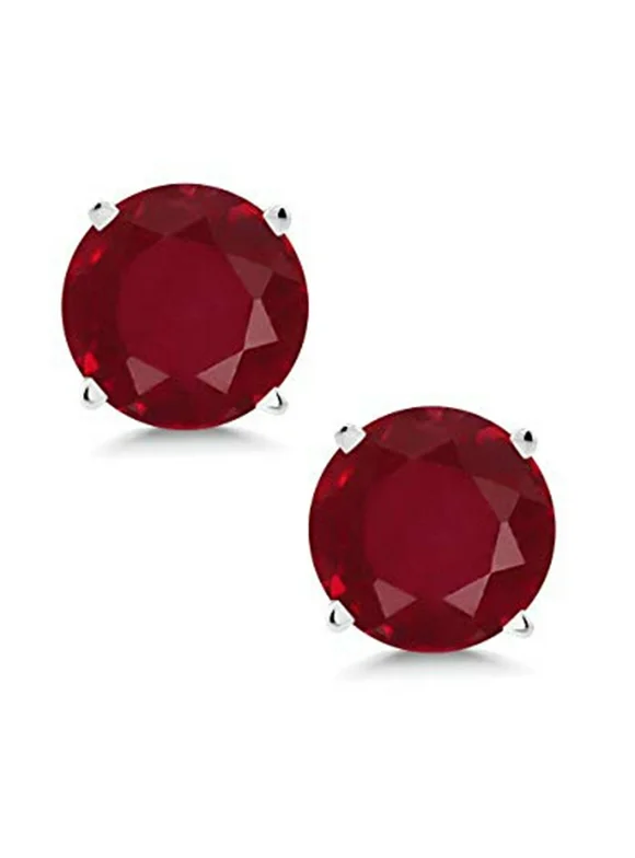 18k White Gold Plated Silver Round 3 Ct Ruby Stud Earrings Pack Of 3.