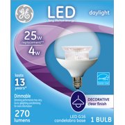 GE LED 3.5-Watt (25W Equivalent) Daylight Color, G16 Clear Decorative Mini Globe Light Bulbs, E12 Small Base, 13-Year Life, 1pk