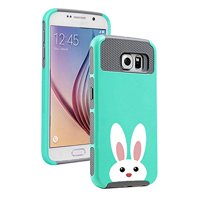 For Samsung Galaxy S7 Edge Shockproof Impact Hard Soft Case Cover Peeking Bunny Rabbit (Teal-Gray)