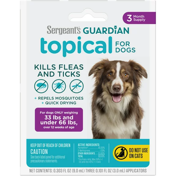 SERGEANT'S GUARDIAN Flea & Tick Topical for Dogs, 33-66 lbs, 3 Count