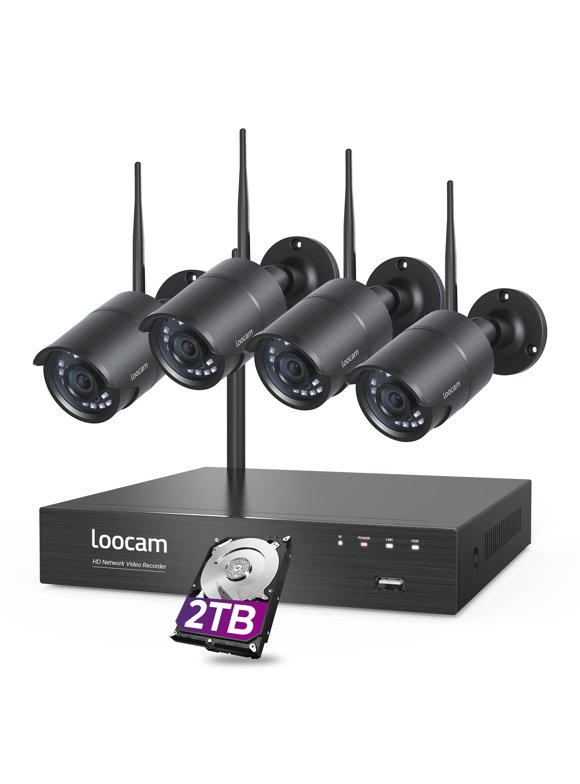 Loocam Long Distance Wireless Outdoor Security Camera System, 8CH 1080P NVR with 2TB HDD, 4PCS Surveillance Camera with Night Vision