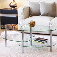 Ryan Rove RR9066-WS Ashley 38 in. Oval Two Tier Clear Glass Coffee Table