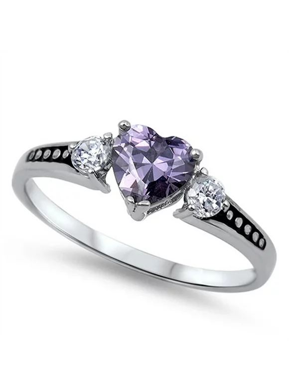 CHOOSE YOUR COLOR Women's Simulated Amethyst Ring .925 Sterling Silver Band Purple CZ Female Size 6