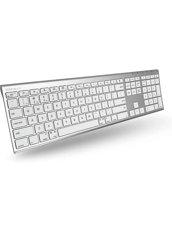 Macally Bluetooth Multi Device Keyboard for Apple, Windows, Android Computer and Tablet - Wireless, Numeric Keypad, Aluminum Silver