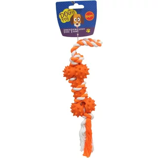 Assorted Rubber Dog Toy with Rope, Orange/Green