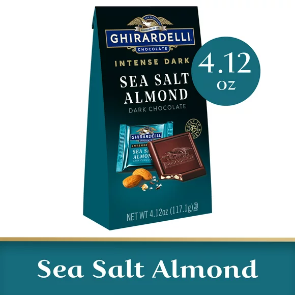 GHIRARDELLI Intense Dark Chocolate Squares, Sea Salt Almond, 4.12 Oz Bag