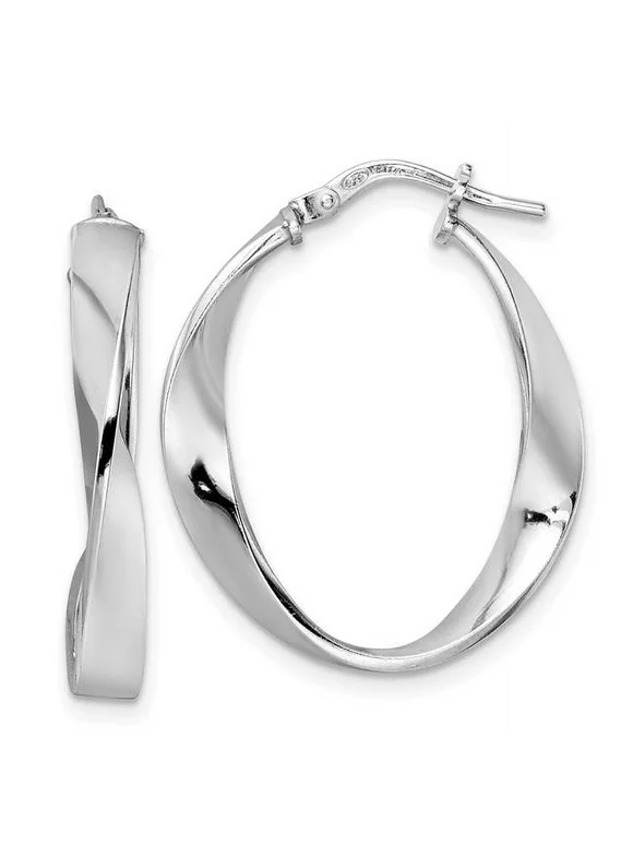 Finest Gold Leslies Sterling Silver Rhodium-Plated Polished Oval Twisted Hoop Earrings