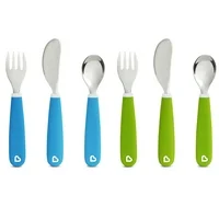 Munchkin Splash Toddler Fork, Knife and Spoon Set, 6 Pack, Blue/Green, 18+ Months