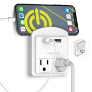 Overtime USB Outlet Wall Adapter | 4 Port Outlet Shelf with Dual USB Charger Ports and Dual Outlet Surge Protector - White