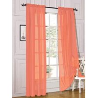 Decotex 2 Piece Sheer Voile Light Filtering Rod Pocket Window Curtain Panel Drape Set Available in a Variety of Sizes and Colors (54" X 63", Salmon)