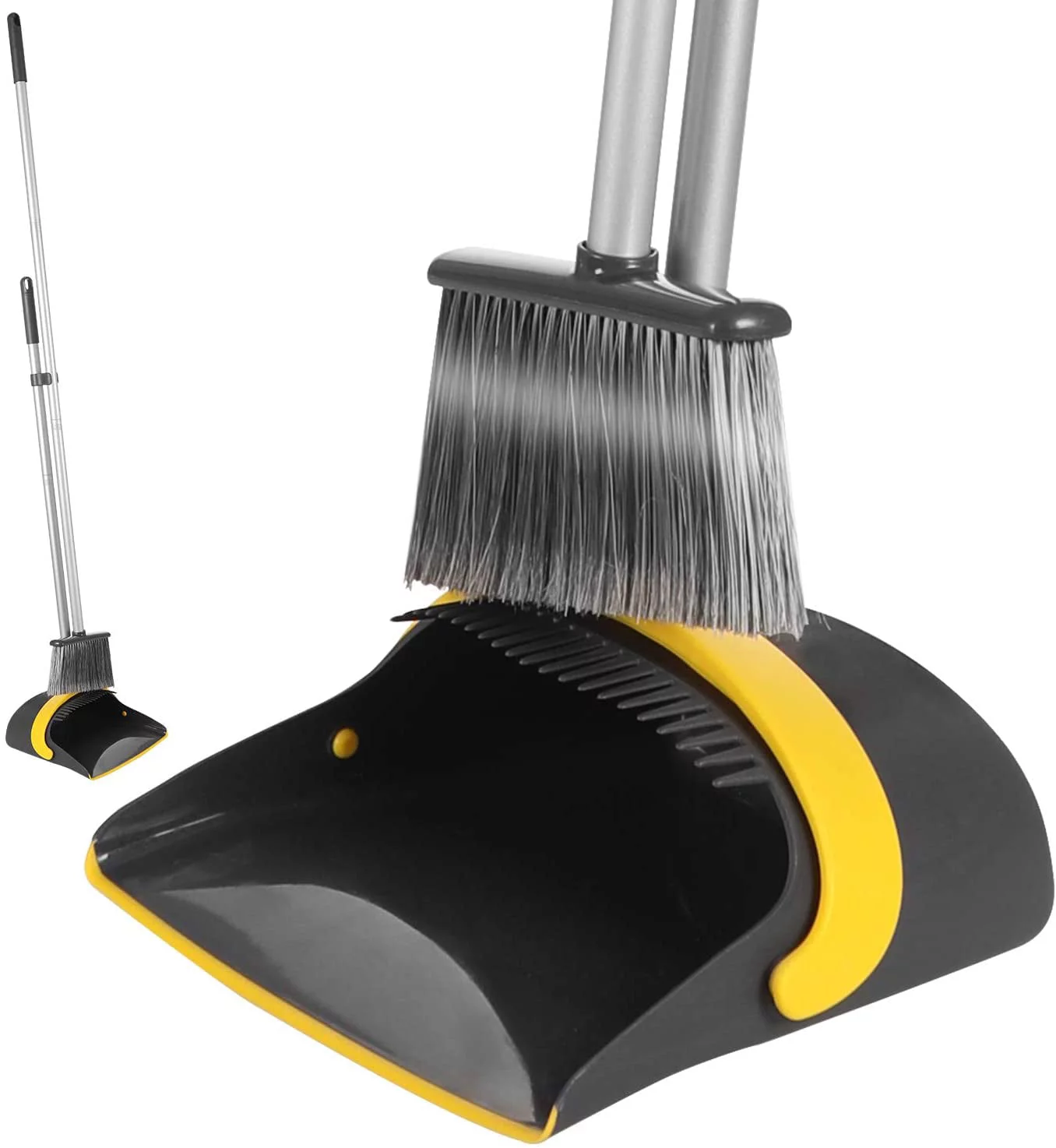 Eyliden Broom Plastic Dust Pan Set Bristles Light Weight 52" Broom Dark Grey