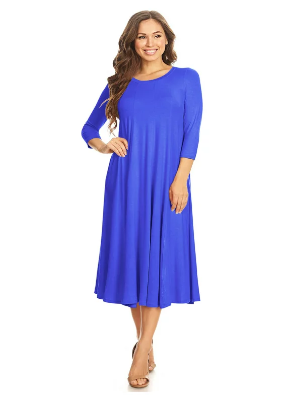 Women's Casual Basic Comfy 3/4 Sleeve Flare A-line Midi long maxi Dress