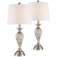 Regency Hill Traditional Table Lamps Set of 2 Mercury Glass Twist White Empire Shade for Living Room Family Bedroom Bedside Office