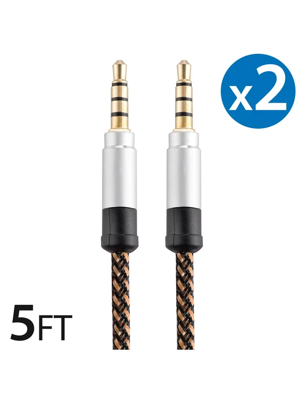 2x 3.5Mm Male To Male Audio Cable by FREEDOMTECH 5FT Universal Auxiliary Cord 3.5mm Male to Male Round Braided Audio Aux Cable w/Aluminum Connector for iPods iPhone iPads Galaxy Home Car Stereos