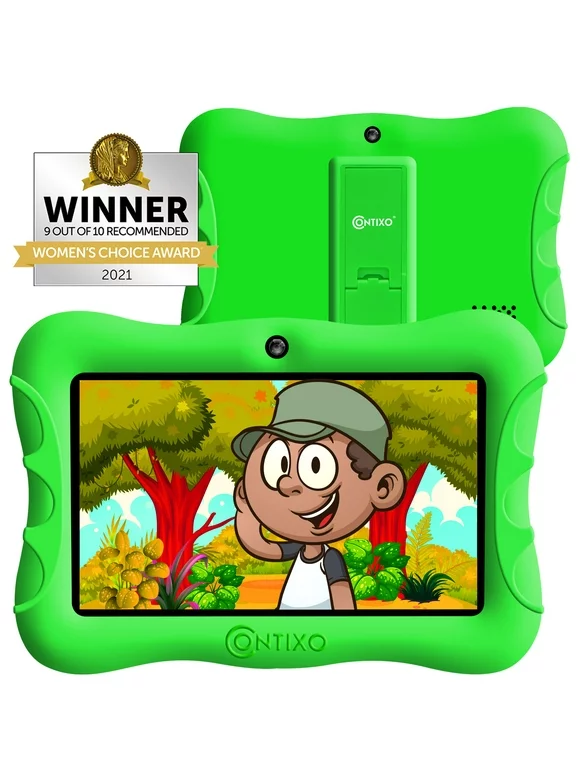 Contixo 7" Kids Learning Tablet HD Touch Screen, WiFi, Android 11, 2GB RAM, 32GB ROM, Protective Case with Kickstand, Age 3-9, V8-3-ST Green