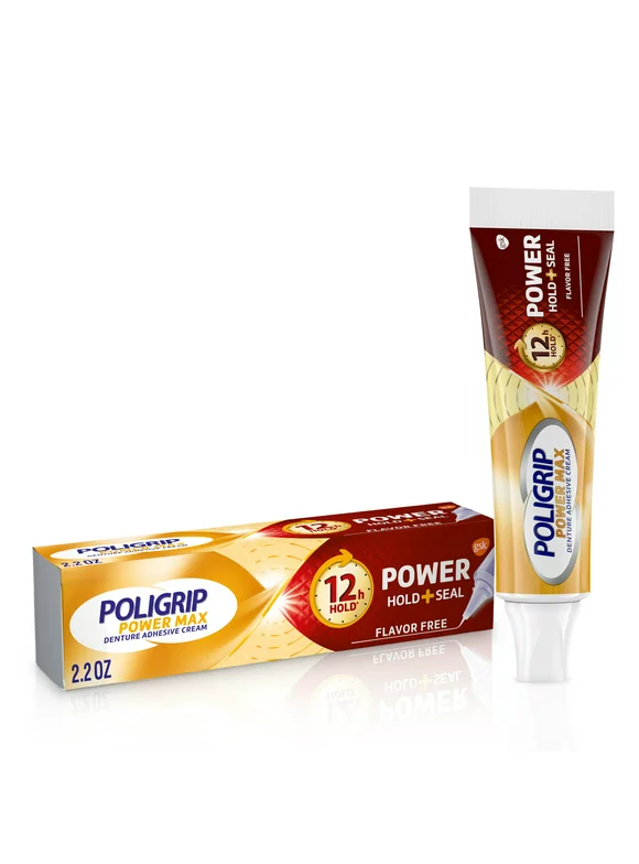 Poligrip Power Hold Plus Seal Denture Cream, Flavor Free - 2.2 Oz
