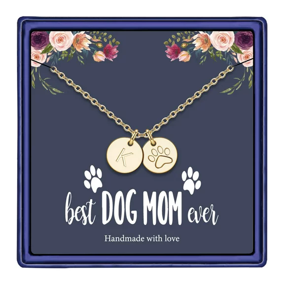TINGN Dog Mom Gifts for Women Necklace 14k Gold Filled Letter Initial Necklace Alphabet Disc Puppy Paw Print Necklace Pet Dog Lovers Gifts