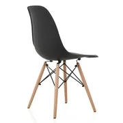 CozyBlock Set of 4 Molded Black Plastic Dining Shell Chair with Beech Wood Eiffel Legs