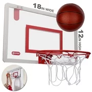 ODOLAND 18" Indoor Mini Basketball Hoop Set, Over the Door Basketball Backboard with Shockproof Sponge,Perfect Gift for Kids