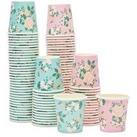 100 Pack Paper Coffee Cups 4 oz, Small Espresso Shot Cup, 2 Floral Designs