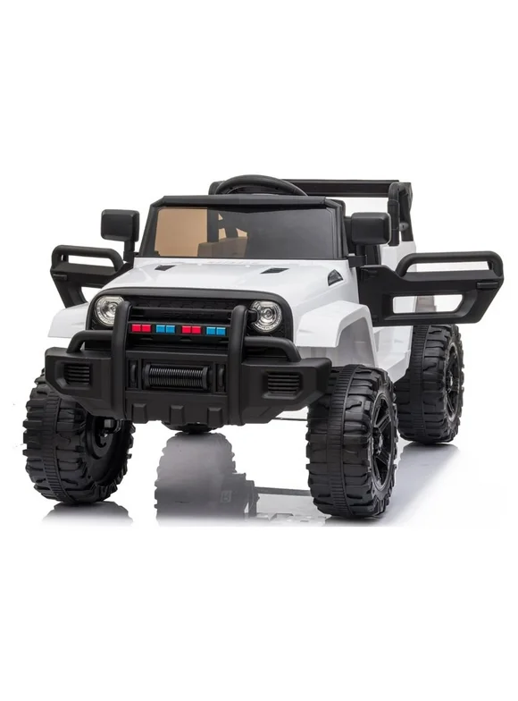 Ktaxon Ride On Truck 12V Rechargeable Battery Powered Kids Electric Double Drive Car w/ 2.4G RC, MP3 Player, LED Lights, 3 Speed - White