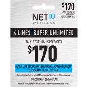 Net10 $170 Super Unlimited Family & Friends 30-Day Plan for 4 Lines w/ $20 Int'l Calling Credit + 5GB of Mobile Hotspot e-PIN Top Up (Email Delivery)