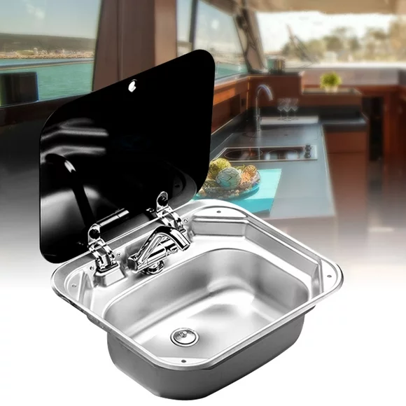 TOOL1SHOoo RV Caravan Kitchen Basin Sink Camper 304 Stainless Steel with Lid+Faucet NEW