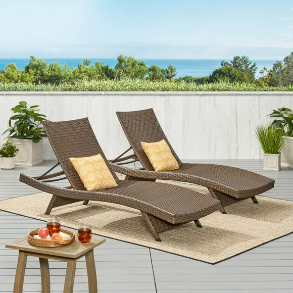 Theresa Outdoor Wicker Chaise Lounge with Aluminum Frame, Mixed Mocha