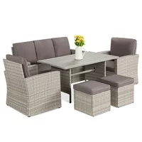 Best Choice Products 7-Seater Conversation Wicker Dining Table, Outdoor Patio Furniture Set w/ Cover - Gray/Gray