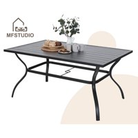 MF Studio Outdoor Dining Slat Table Black Rectangle Patio Bistro Table Sturdy Steel Frame Home Metal Table Stand Deck Outdoor Furniture Garden Table, Black