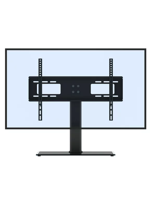 Universal TV Stand - Table Top TV Stand for 32-55 inch LCD LED TVs - Height Adjustable TV Base Stand with Tempered Glass Base & Wire Management, VESA 200x200mm