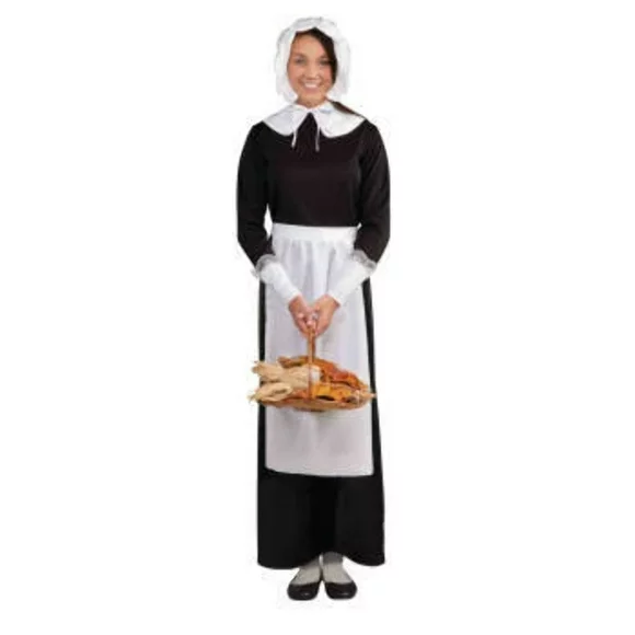 Women's Instant Pilgrim Costume Set Thanksgiving White Bonnet Apron Collar Adult