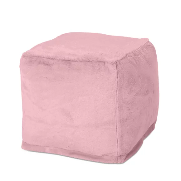 Noble House Loubar Faux Fur Cube Pouf, Dusty Pink