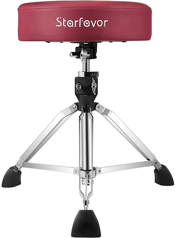 Starfavor Drum Throne Adjustable Rotatable Padded Drum Seat with Double Braced Anti-Slip Feets, Crimson Color, ST-650