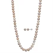 Multi-Colored Pink, Peach, Lavender and White Cultured Freshwater Pearl Necklace and Stud Earring Set, 18"