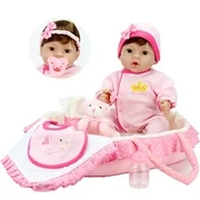 18 inch Reborn Baby Dolls Lifelike Vinyl Weighted Girl Doll,9-Piece Gift Set with Pink Carrier Bed