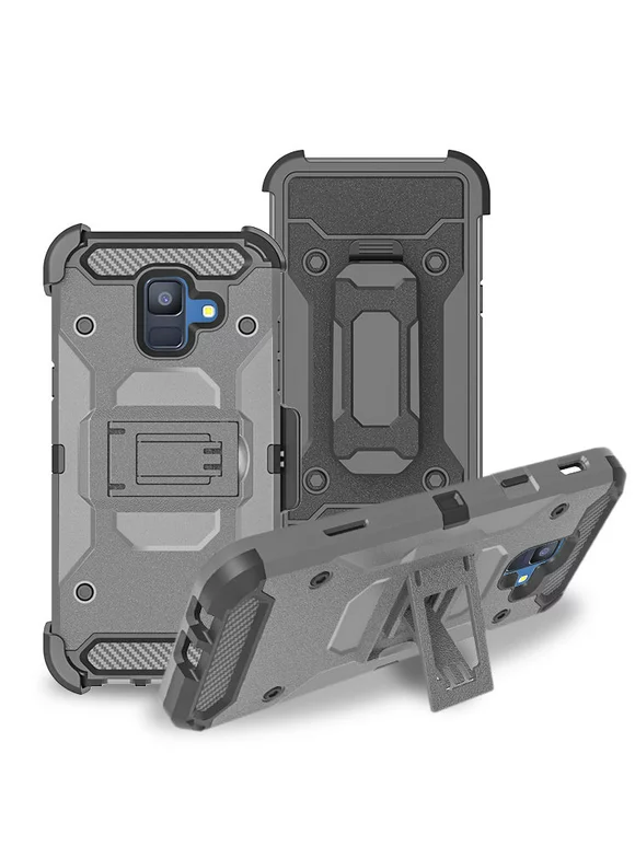 Hybrid Armor Case With Holster for SAMSUNG GALAXY A6 2018 - GRAY