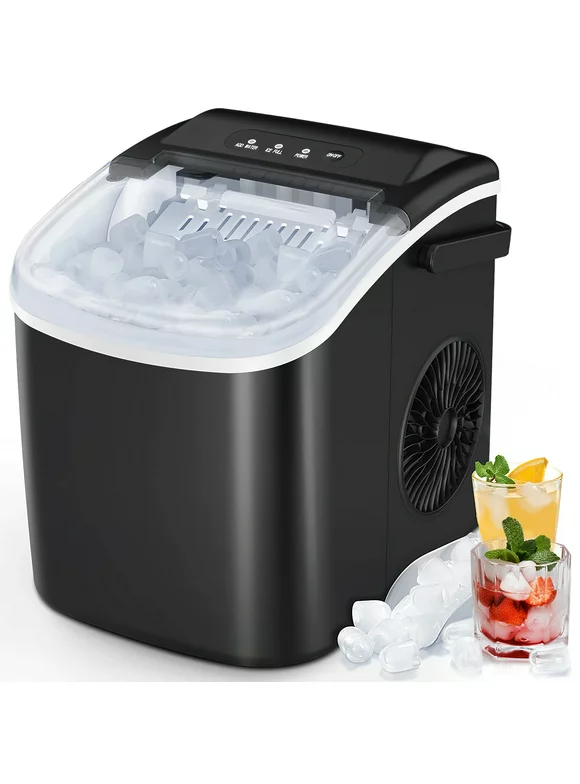 Kismile Countertop Ice Maker, Self-Cleaning Portable Ice Maker Machine with Handle, 9 Bullet-Shaped Ice Cubes Ready in 6 Mins, 26Lbs/24H with Ice Scoop and Basket for Home/Kitchen/Party