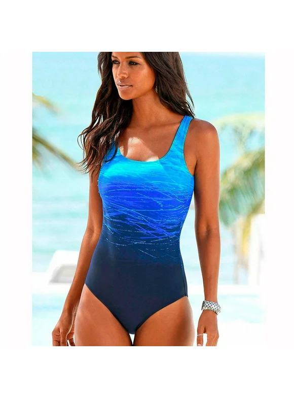 Women s Color Block Print One Piece Swimsuits Athletic Training Swimwear Bathing Suits