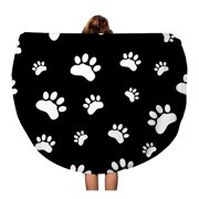LADDKA 60 inch Round Beach Towel Blanket Colorful Cat Pattern Paw Dog Pawprint Black Canine Travel Circle Circular Towels Mat Tapestry Beach Throw