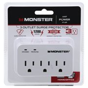 Monster 3001113 Just Power it Up 1200J 3 Outlets Wall Tap Design Surge Protector, White