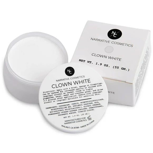 Narrative Cosmetics Quick Drying Clown White Cream Makeup for Face Painting, SFX, Halloween, Film and Theater - 1.9oz (55gm)