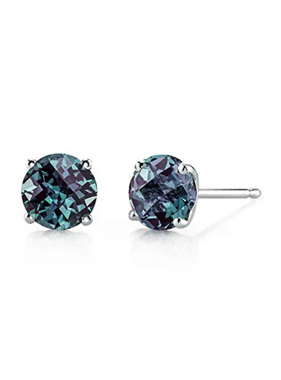 18k White Gold Plated Silver Round 2 Ct Alexandrite  3 Pair Stud Earrings Plated