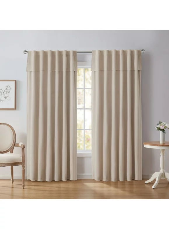 My Texas House Hayden Solid Blackout Back Tab Single Curtain Panel with Valance, Linen, 52" x 86"