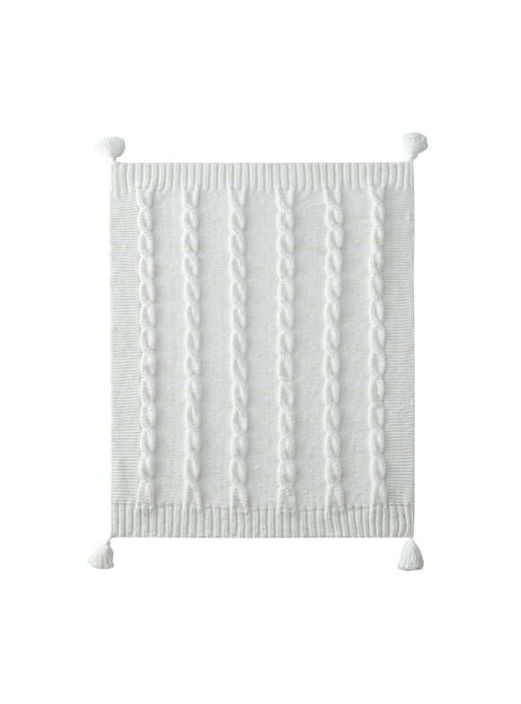 My Texas House Willow Cable Knit Cotton Throw, 50" x 60", White