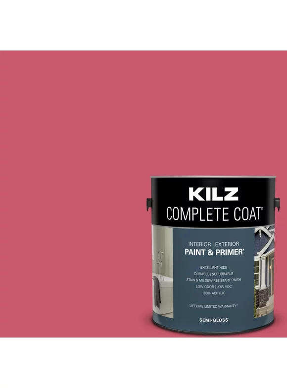 KILZ Complete Coat Paint & Primer, Interior/Exterior, Semi-Gloss, Ibis Pink, 1 Gallon